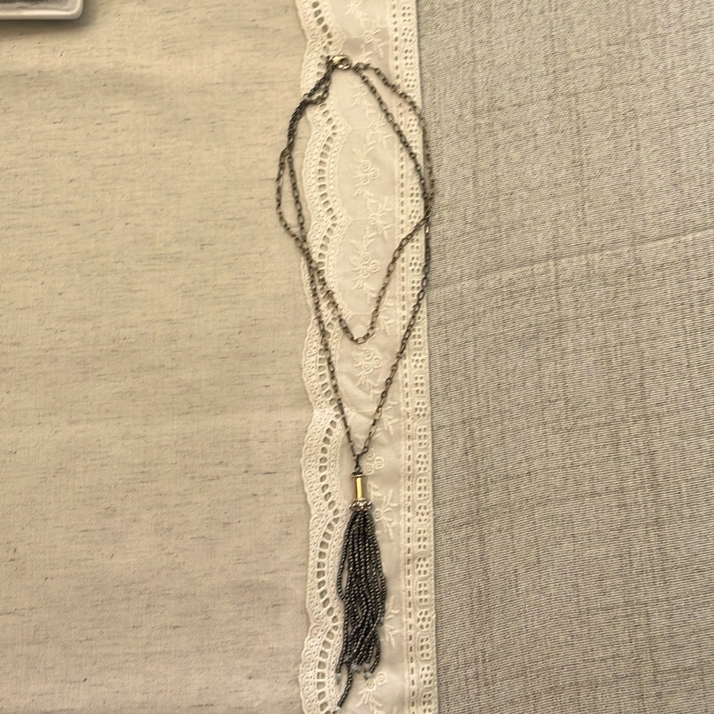 Unique vintage necklace two tiered: choker and long fringe beaded charm